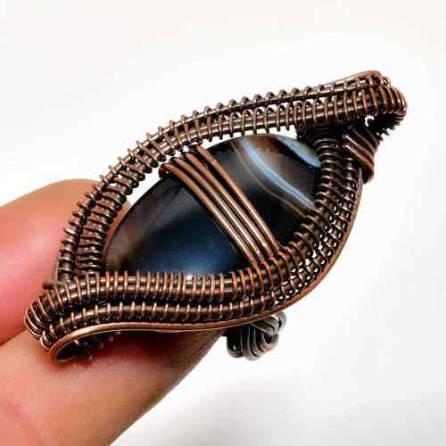 Dark Elegance – Copper-Wrapped Agate Pendant