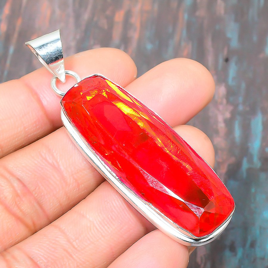 Ember Radiance – Fire Opal Sterling Silver Pendant
