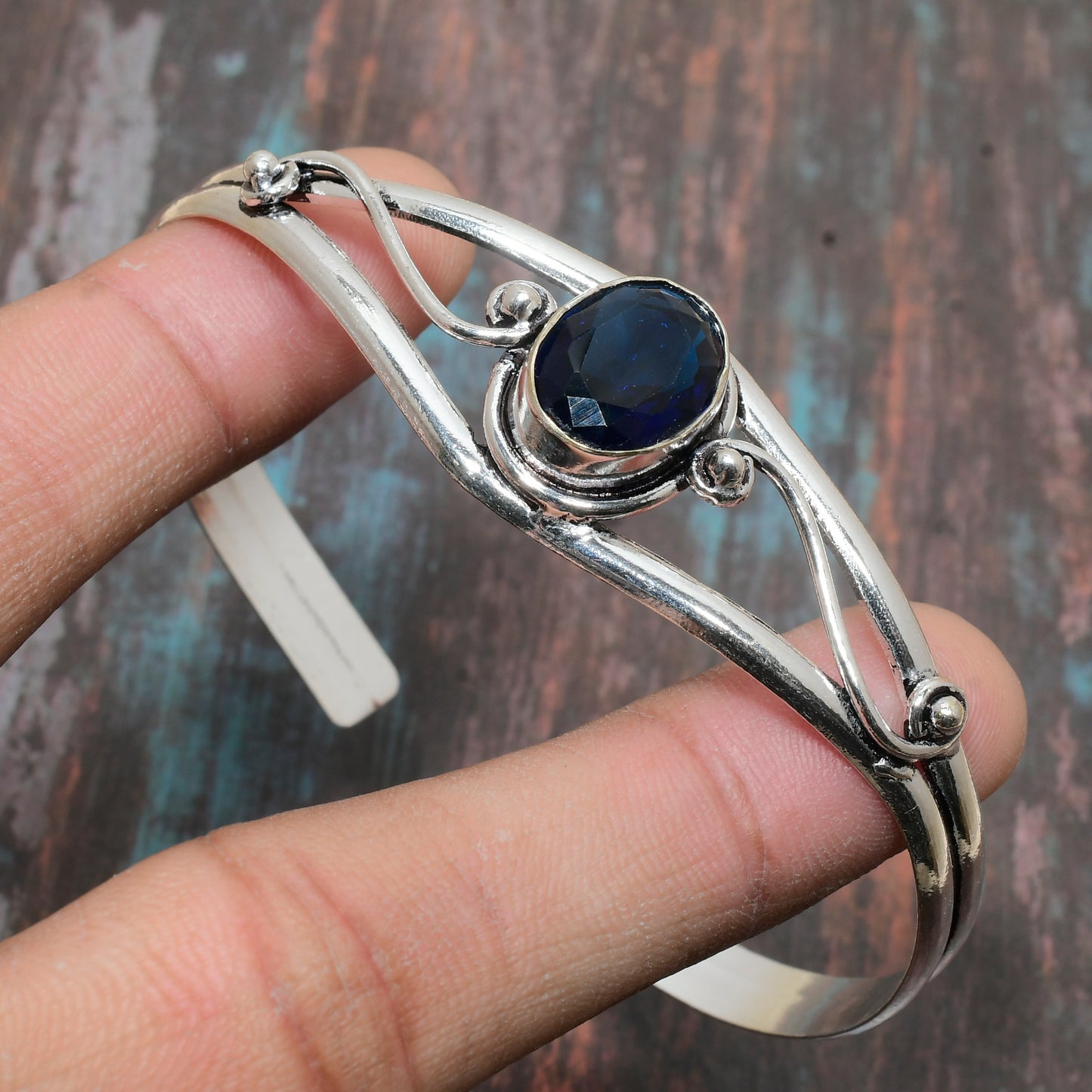 Celestial Harmony – Sterling Sapphire Cuff