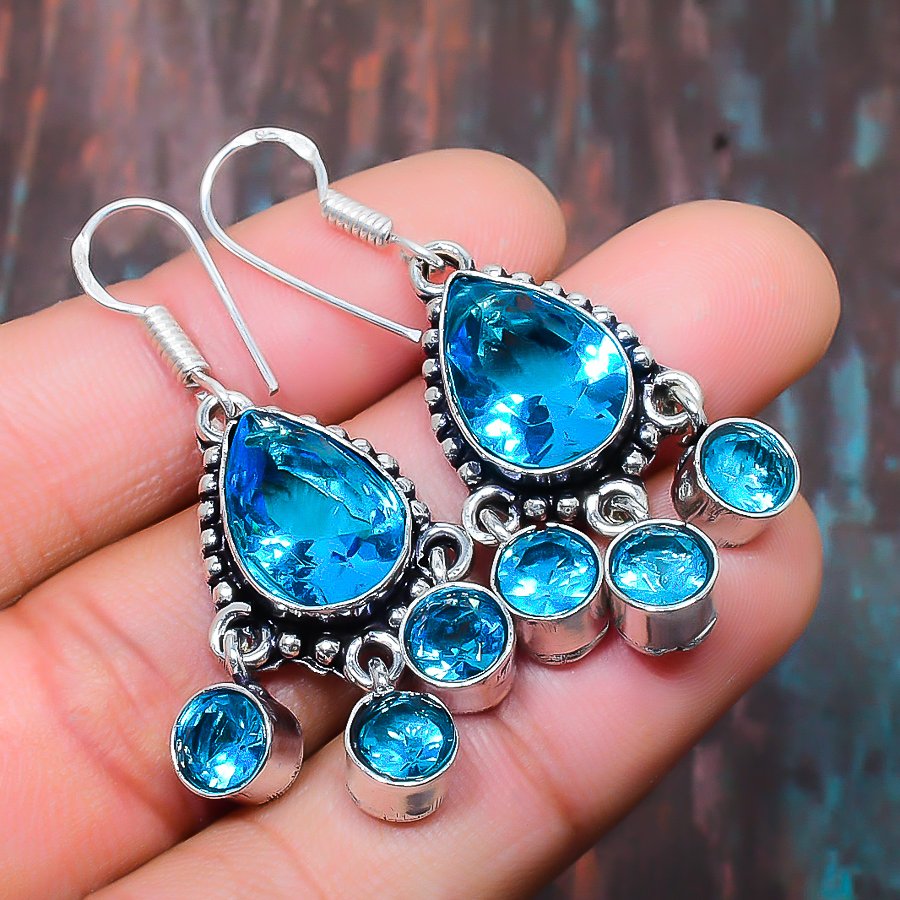 Azure Serenity – Silver & Blue Stone Earrings