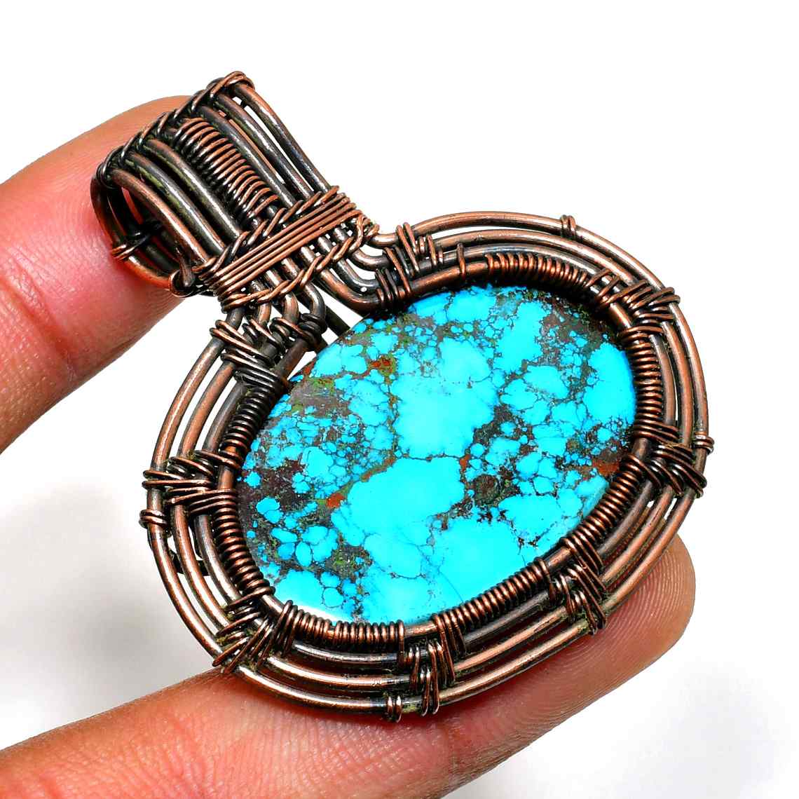 Turquoise Tranquility – Oxidized Copper Pendant