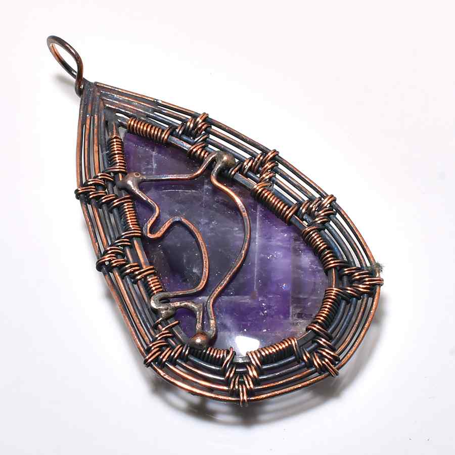 Ezra’s Veil – Handwrapped Amethyst & Oxidized Copper Pendant