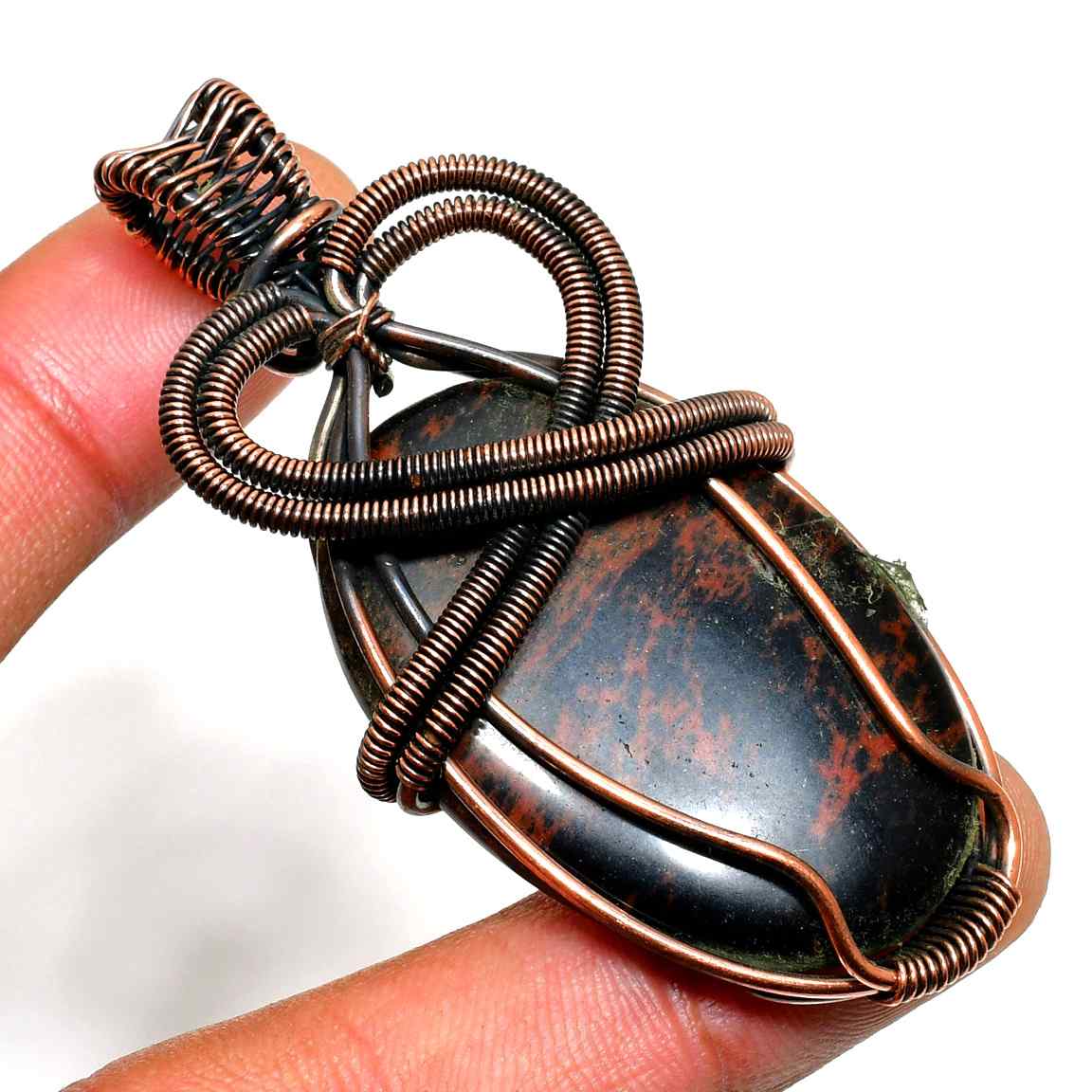 Gaia’s Shield – Copper-Wrapped Obsidian Pendant