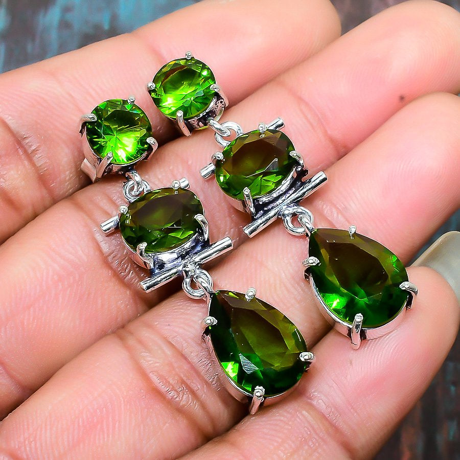 Verdant Grace – Sterling Silver Emerald Earrings