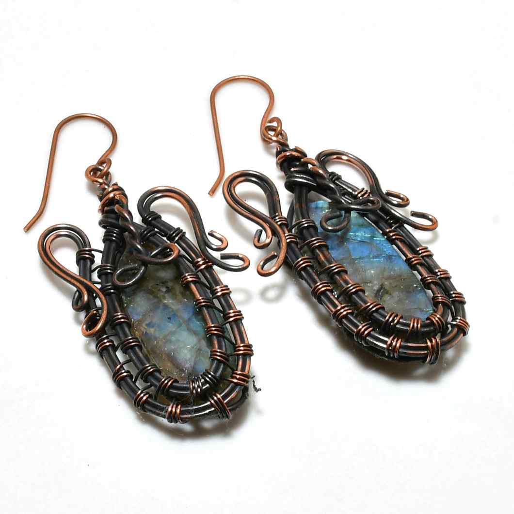 Aurora’s Embrace – Labradorite Copper Earrings