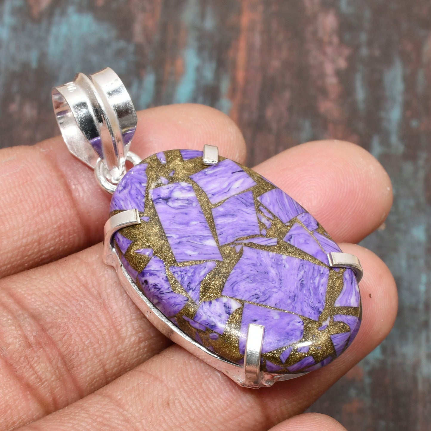Violet Mosaic Muse – Sterling Silver Pendant