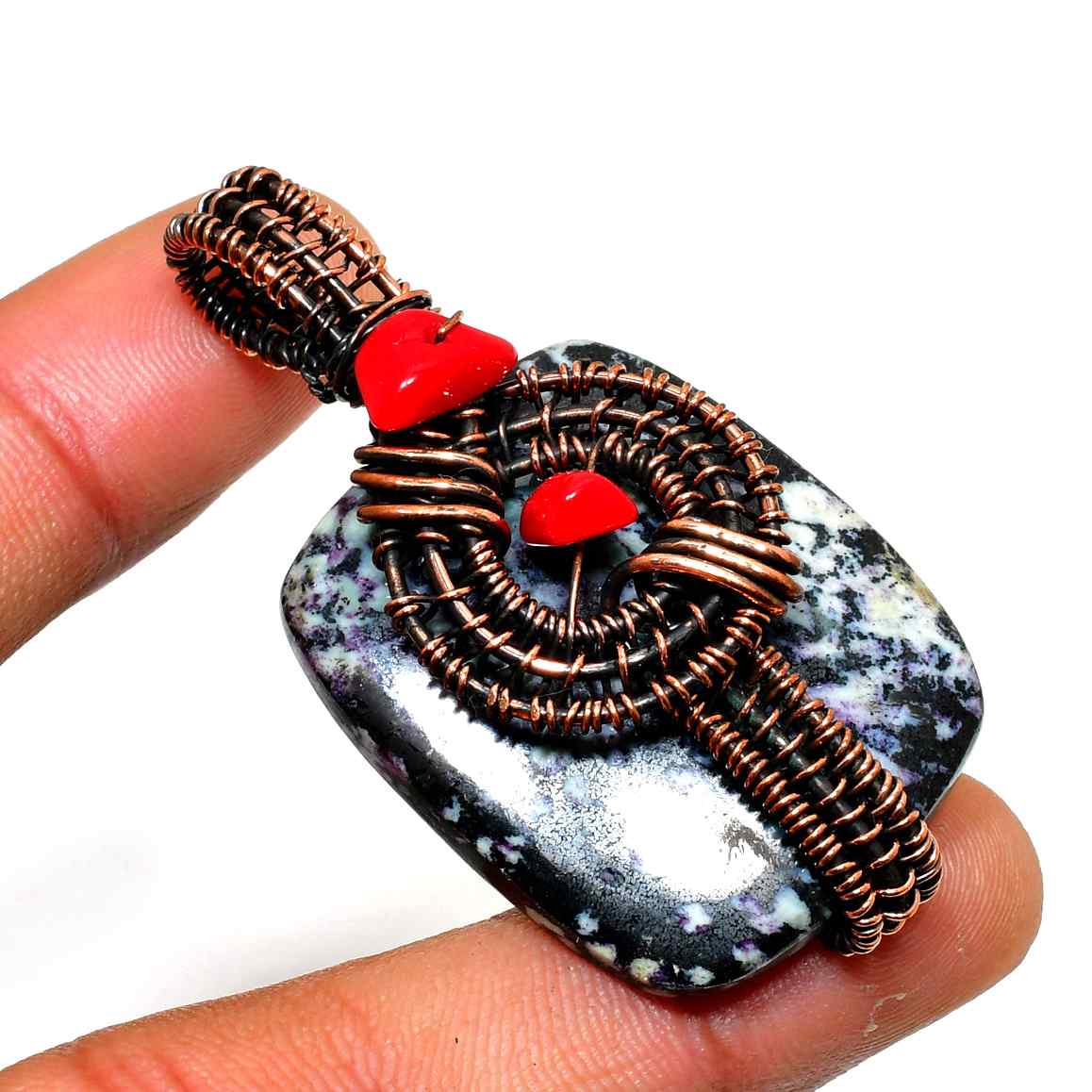 Gaia’s Embrace – Natural Gemstone & Copper Pendant