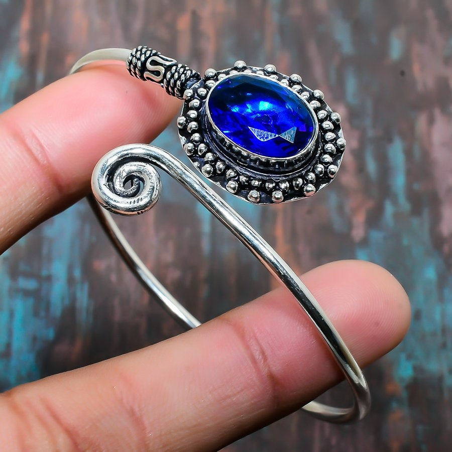 Celestial Wave – Blue Opal & Silver Swirl Bracelet