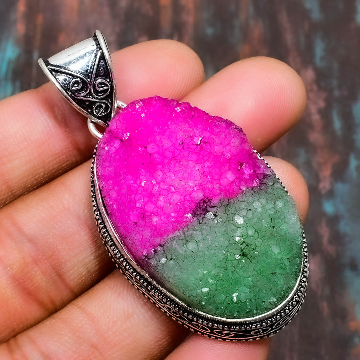 Radiant Harmony – Watermelon Tourmaline Silver Pendant