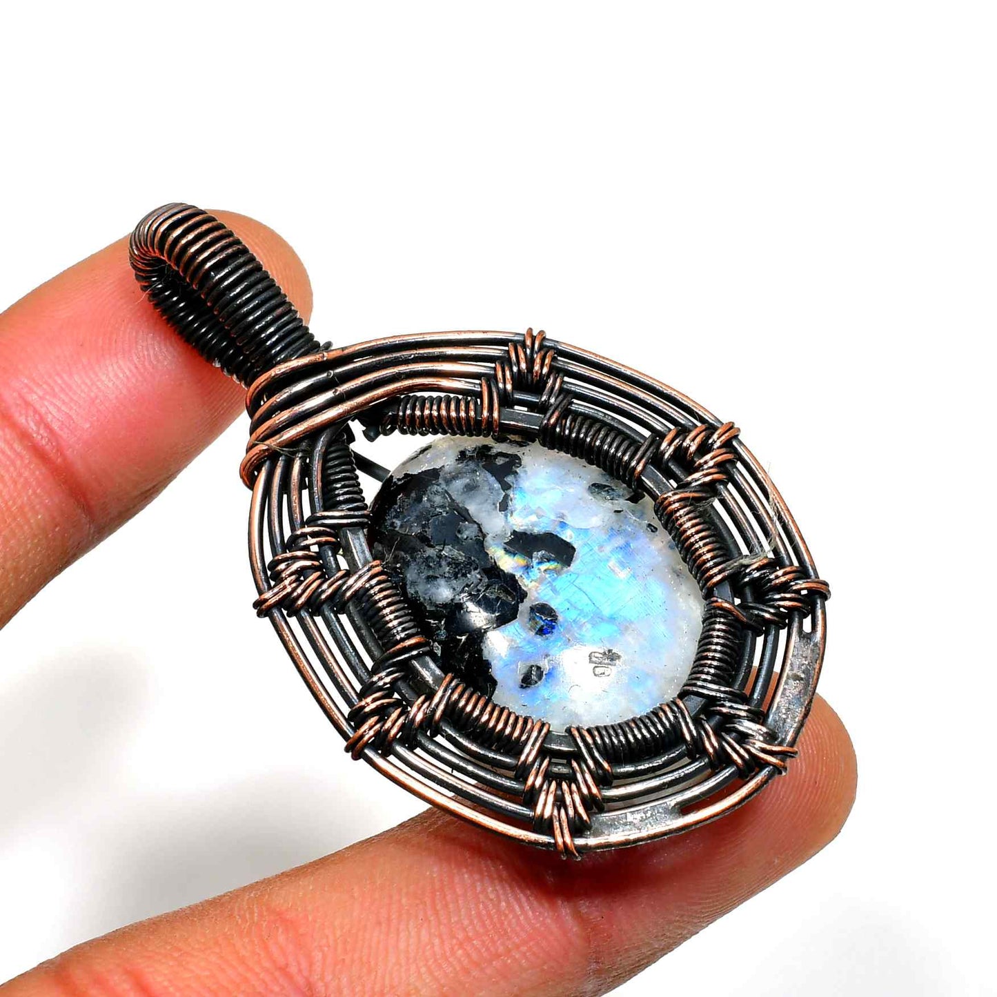 Luna’s Shimmer – Labradorite & Copper Pendant