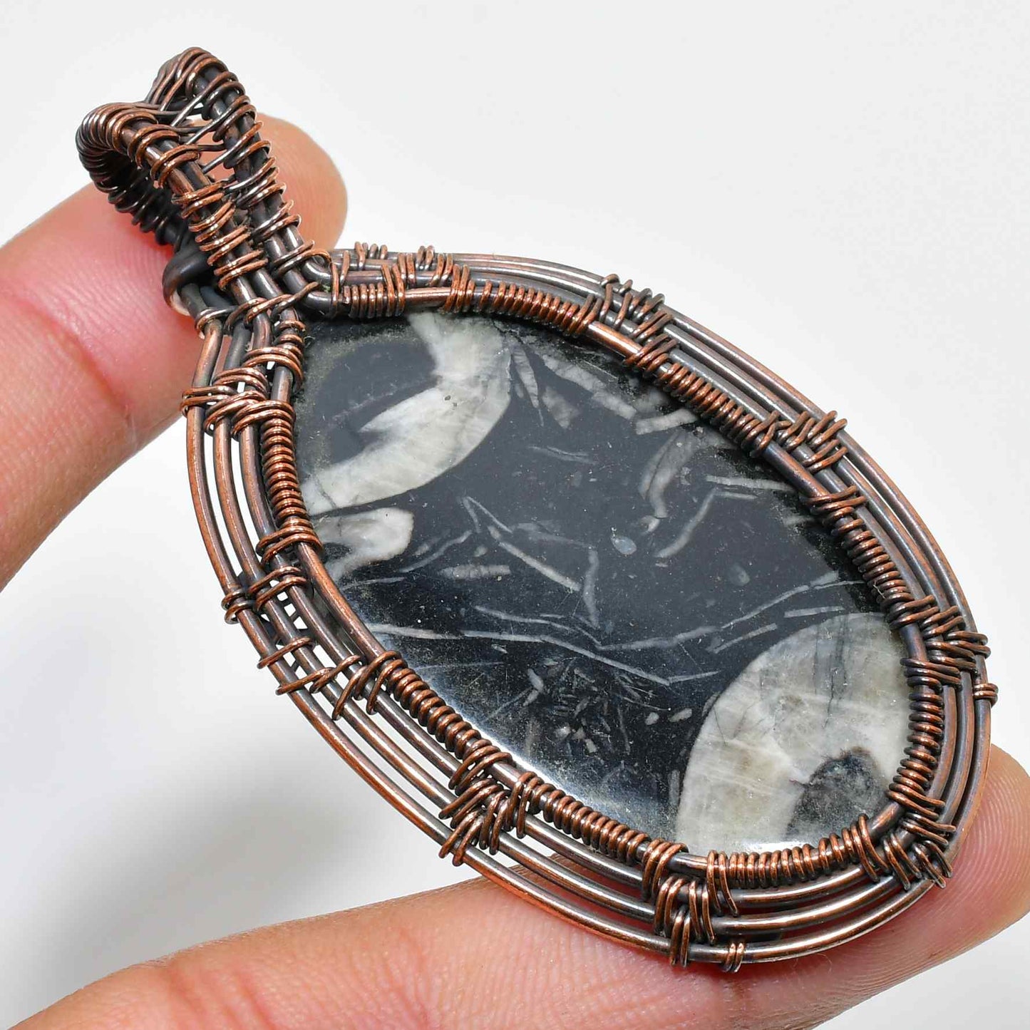 Luna’s Embrace – Black Jasper & Copper Wire Pendant