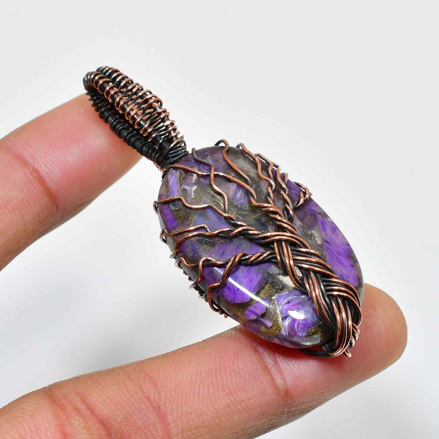 Ezra’s Veil – Oxidized Copper Amethyst Pendant