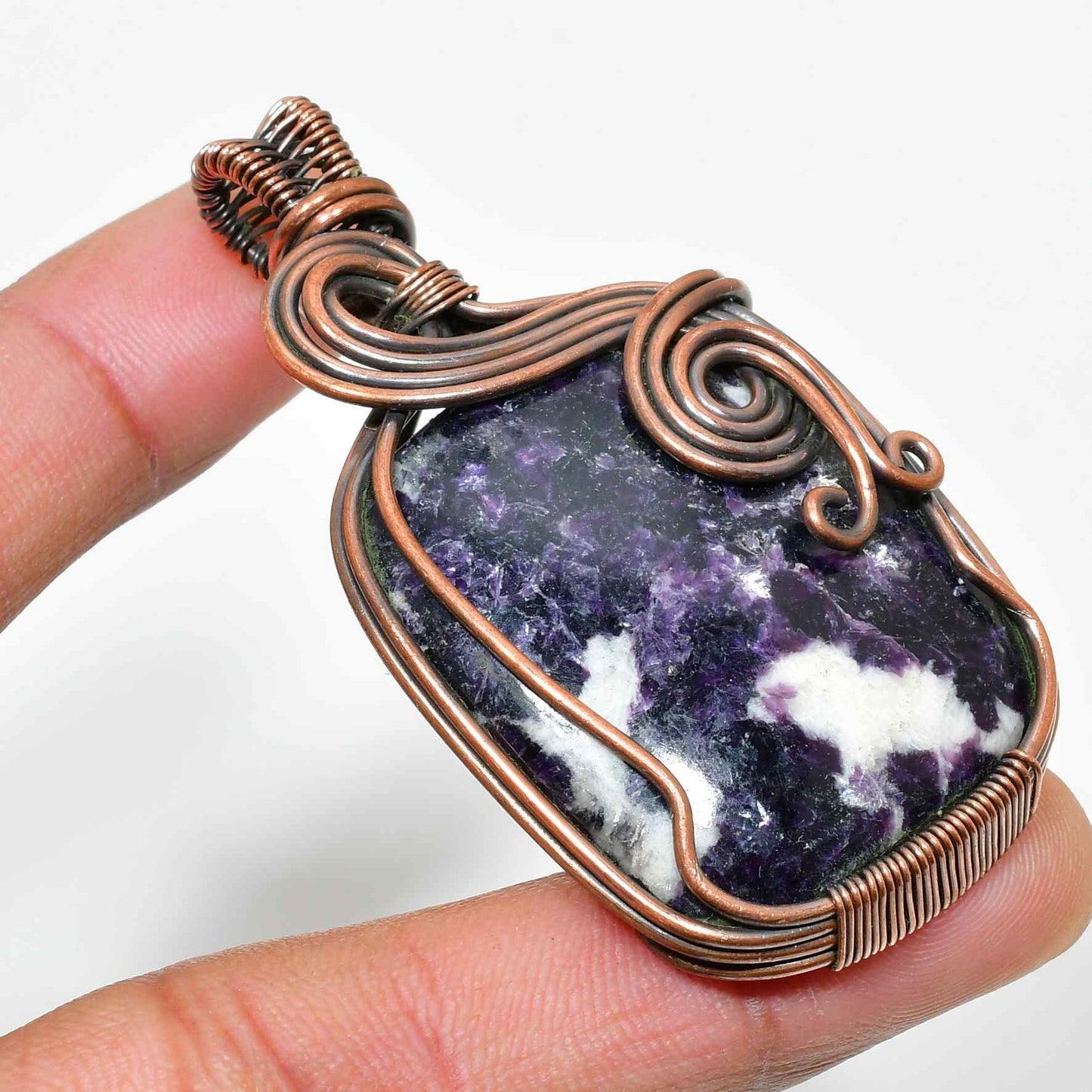 Ezra’s Veil – Hand-Wrapped Amethyst Copper Pendant