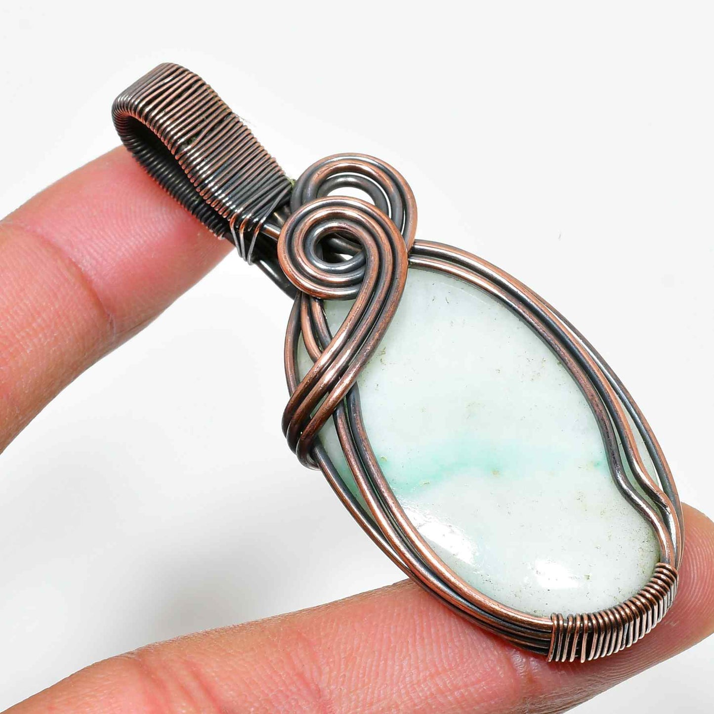 Serenity’s Heart – Jade & Copper Wire Pendant