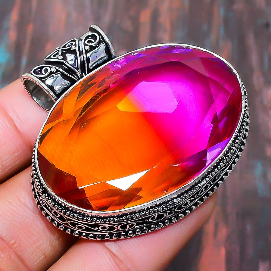 Ember Rose – Fire Opal & Rose Quartz Silver Pendant