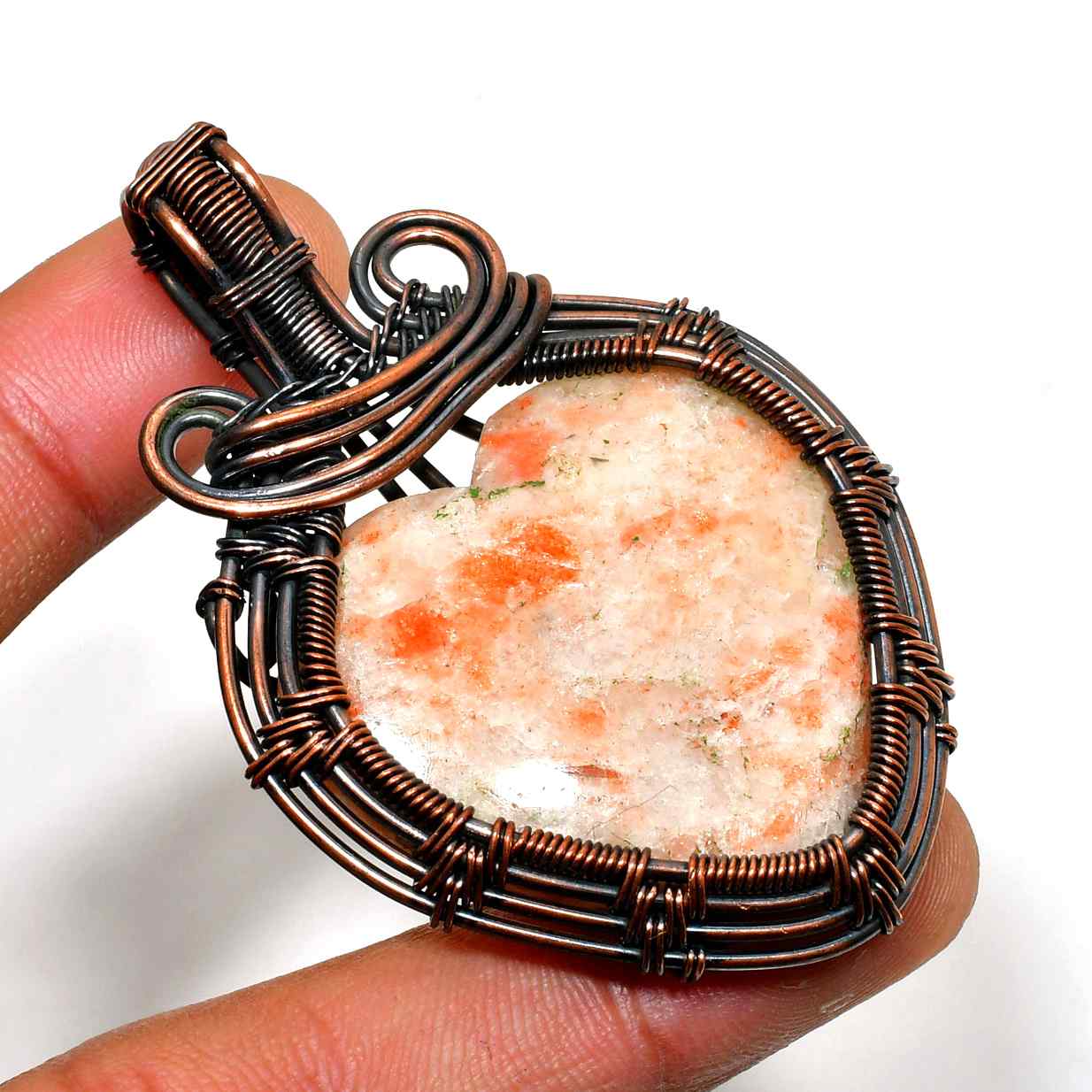 Heart of Serenity – Coral & Copper Pendant