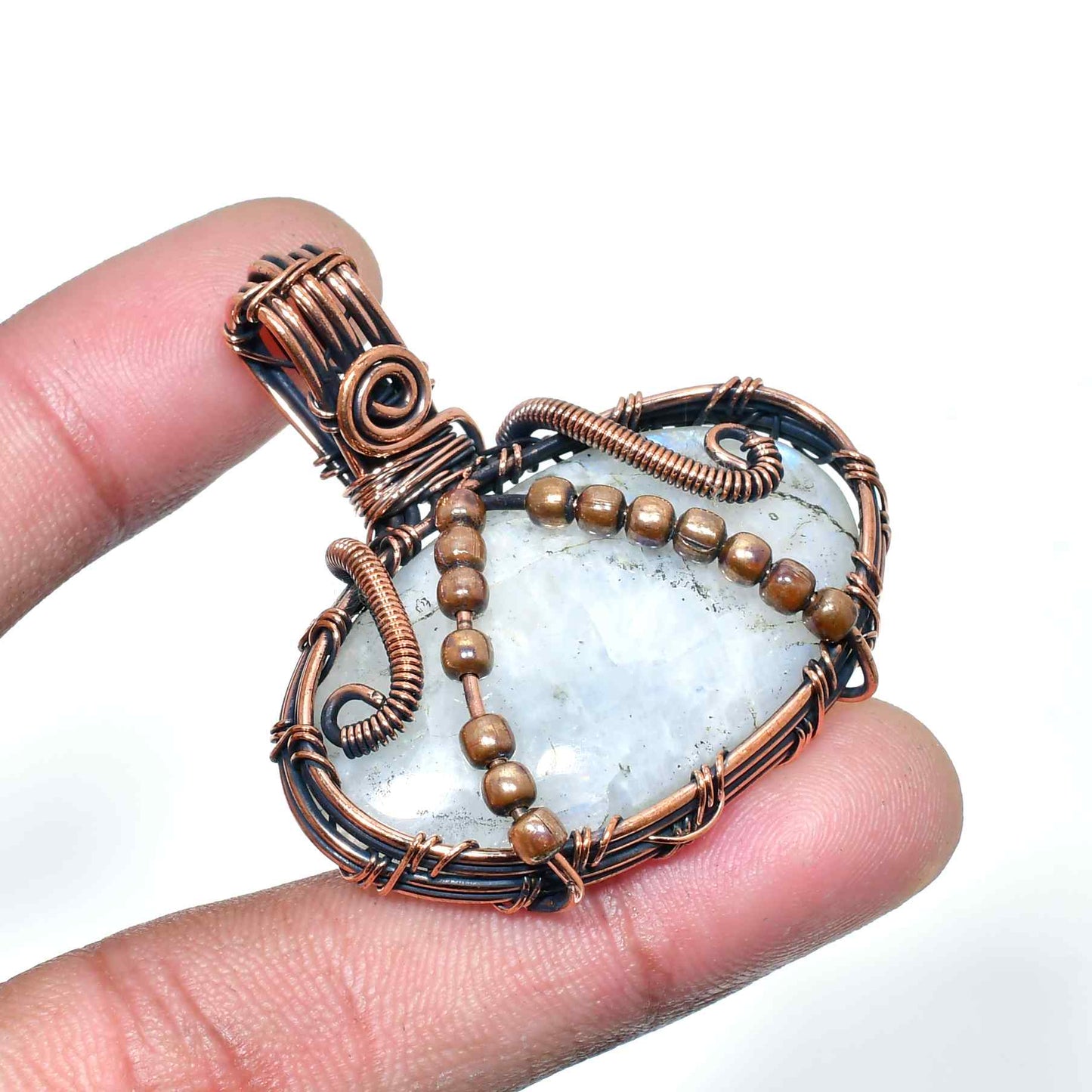 Luna’s Embrace – Oxidized Copper Moonstone Pendant