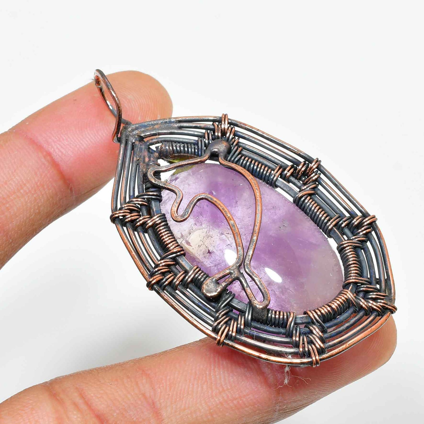 Ezra’s Veil – Oxidized Copper Amethyst Pendant
