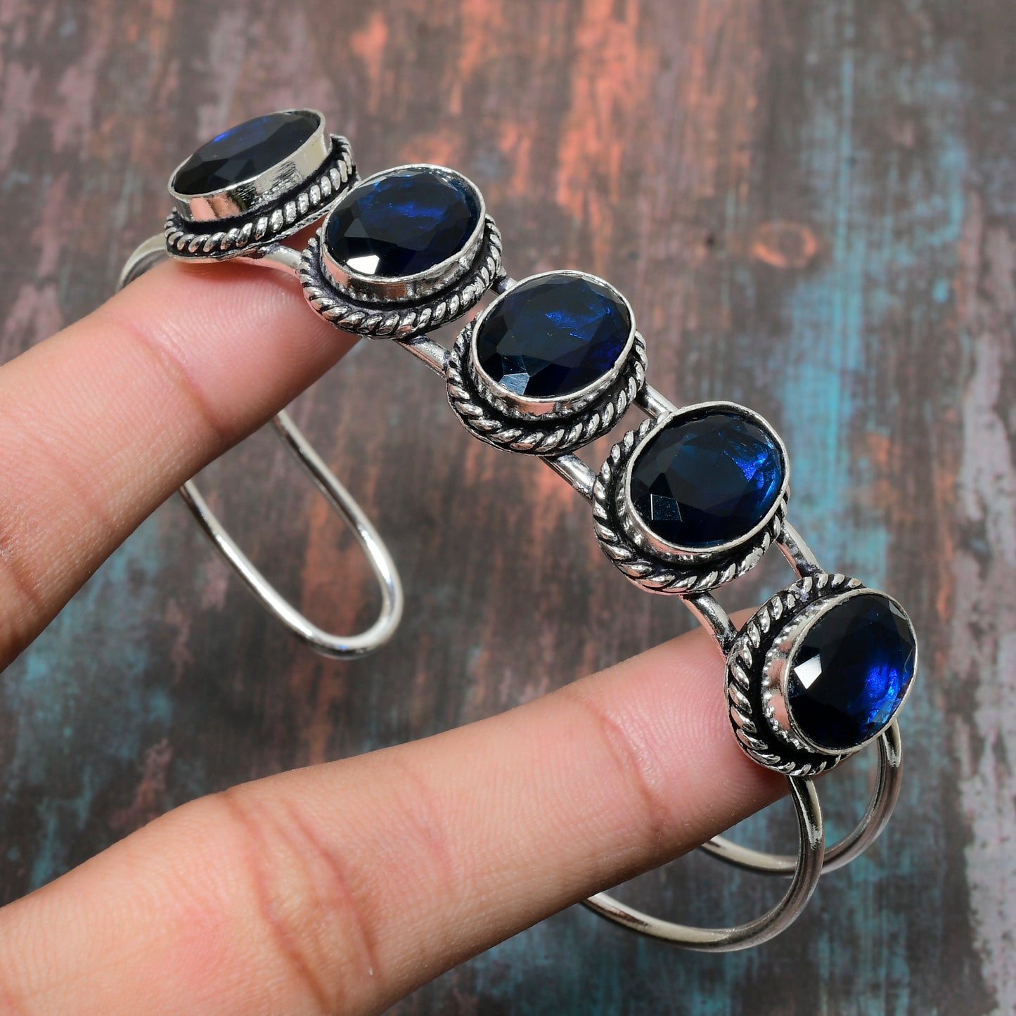 Midnight Serenity Cuff – Silver & Blue Gems