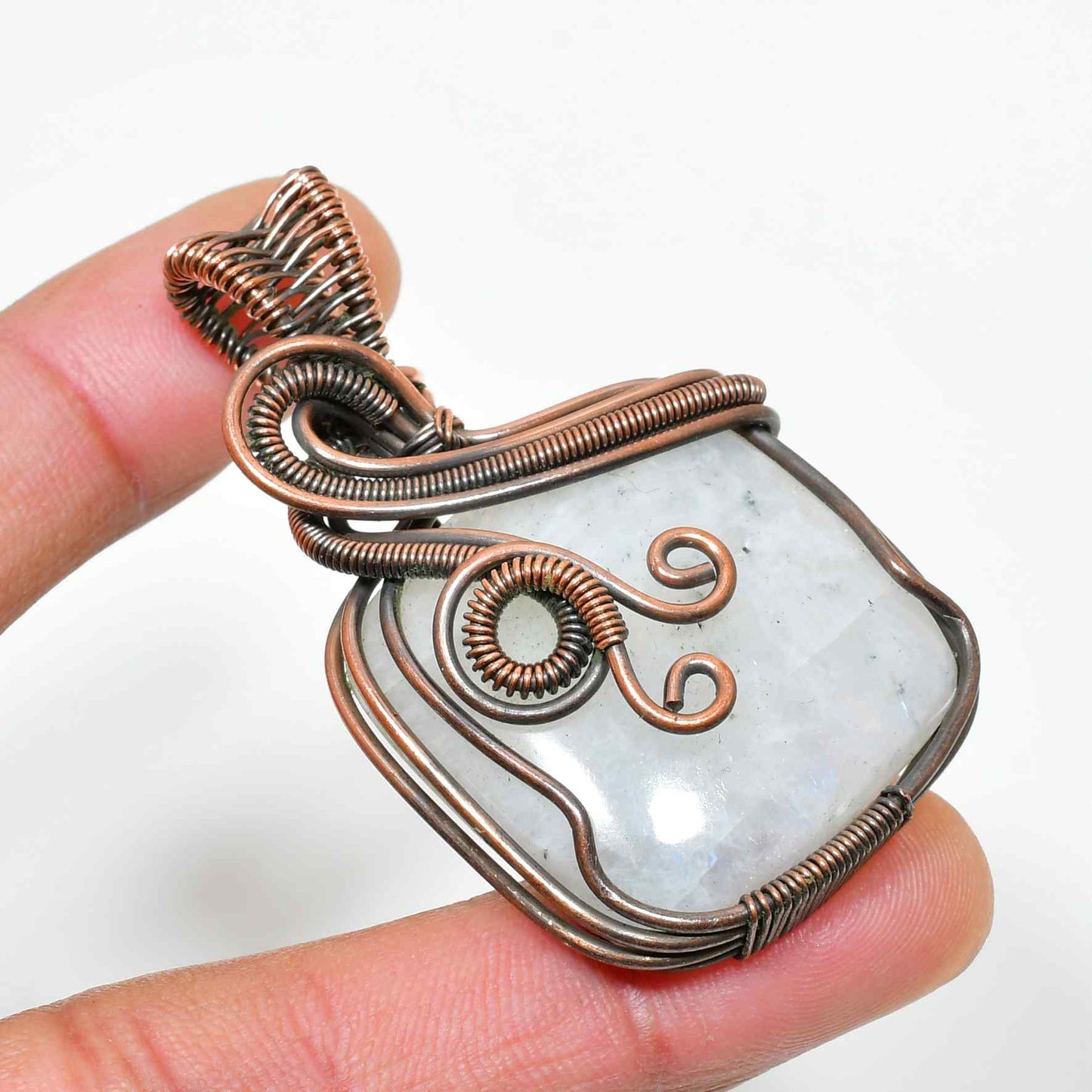 Luna’s Embrace – Moonstone Copper Pendant