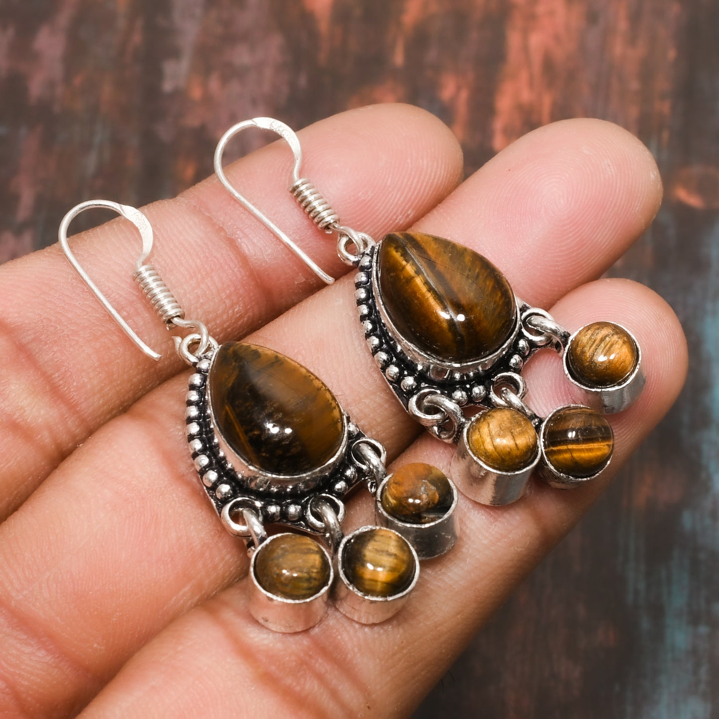 Guardian’s Gleam – Sterling Silver Tiger’s Eye Earrings