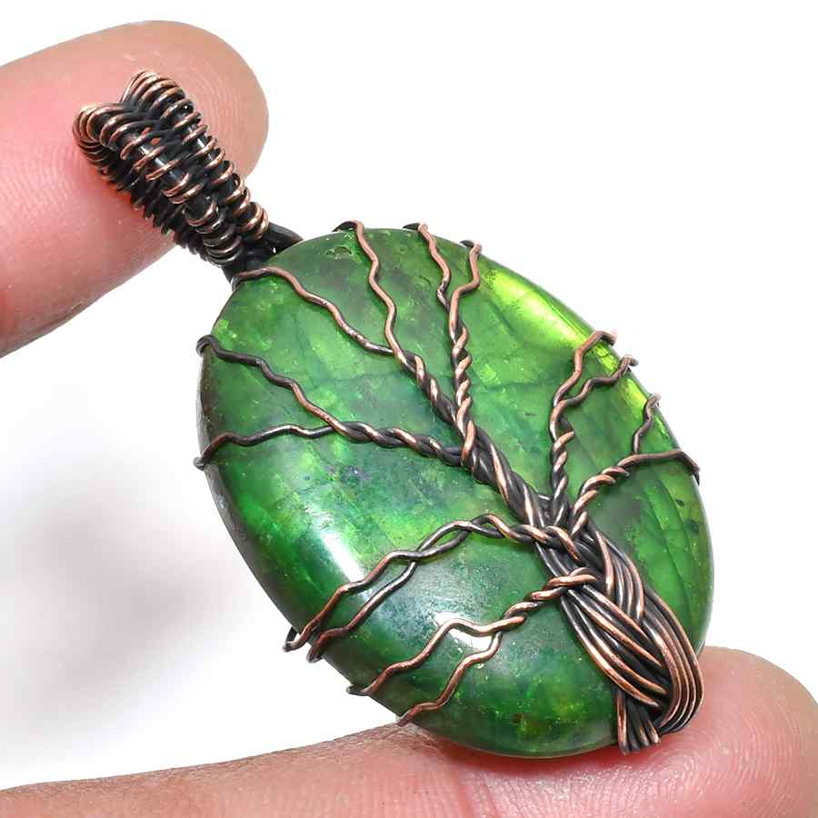 Green Guardian – Copper-Wrapped Harmony Pendant