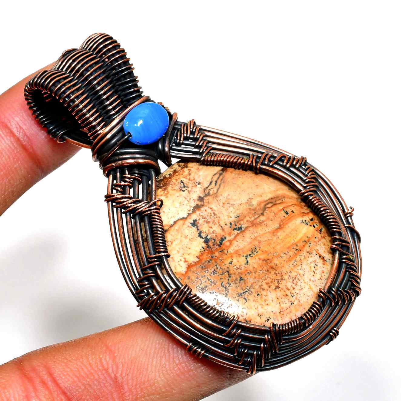 Gaia’s Embrace – Oxidized Copper & Natural Stone Pendant