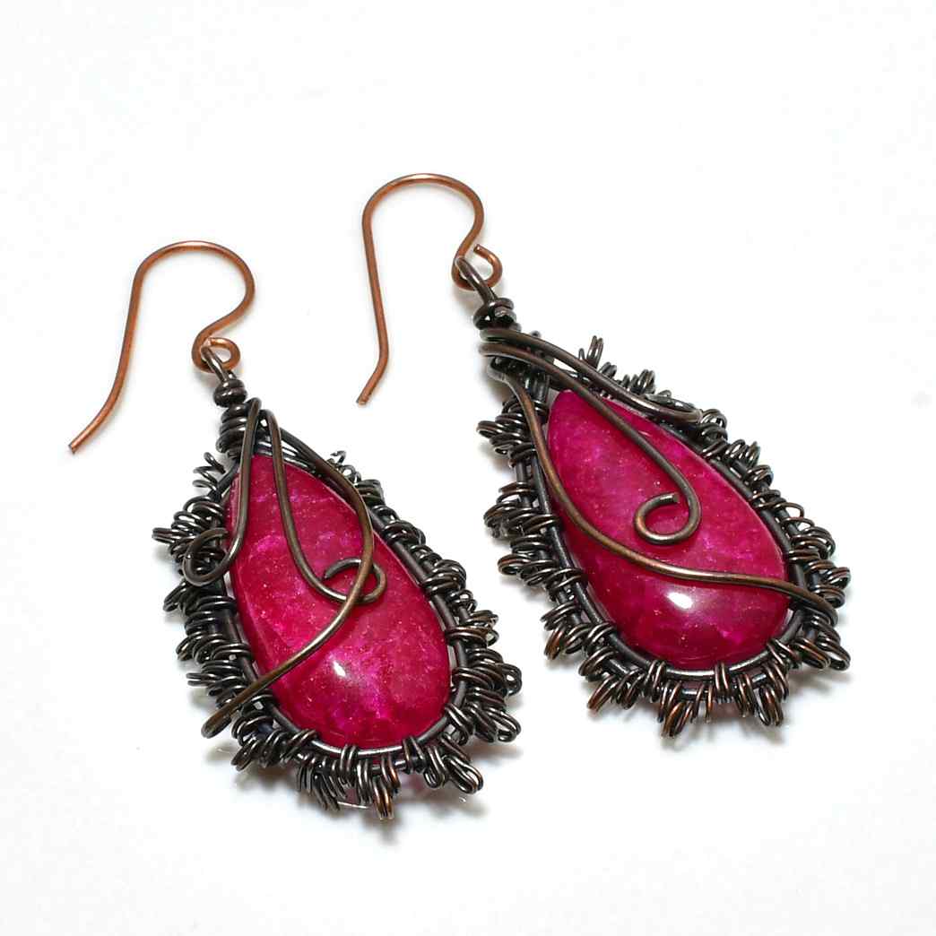 Radiant Ruby Drops – Oxidized Copper Ruby Earrings