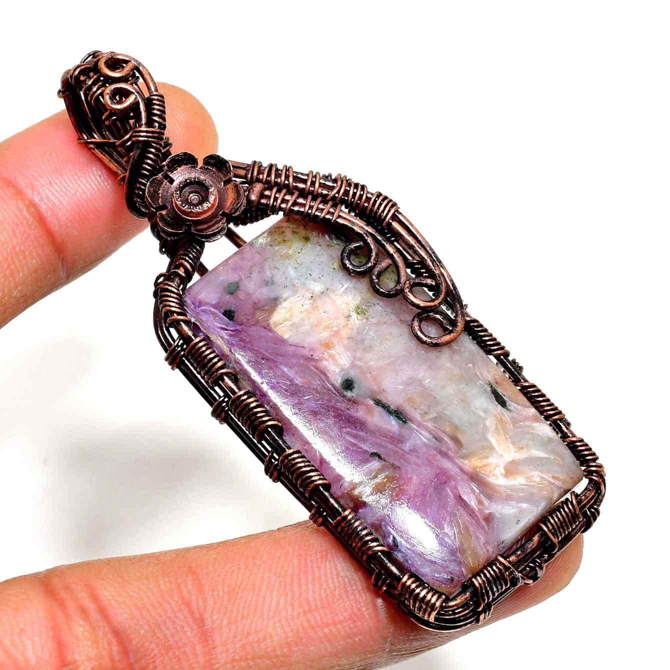 Gaia’s Embrace – Oxidized Copper Stone Pendant
