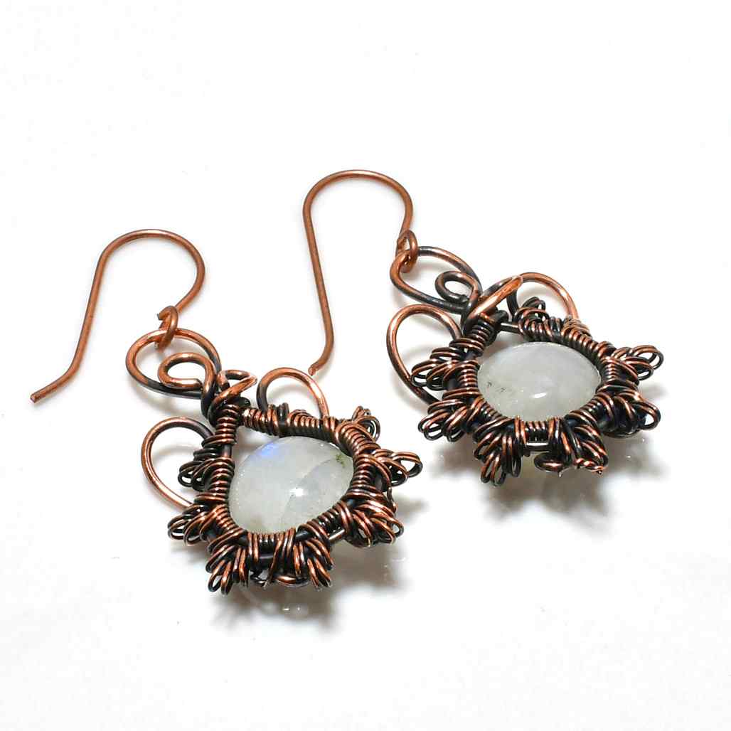 Luna’s Embrace – Moonstone Copper Earrings
