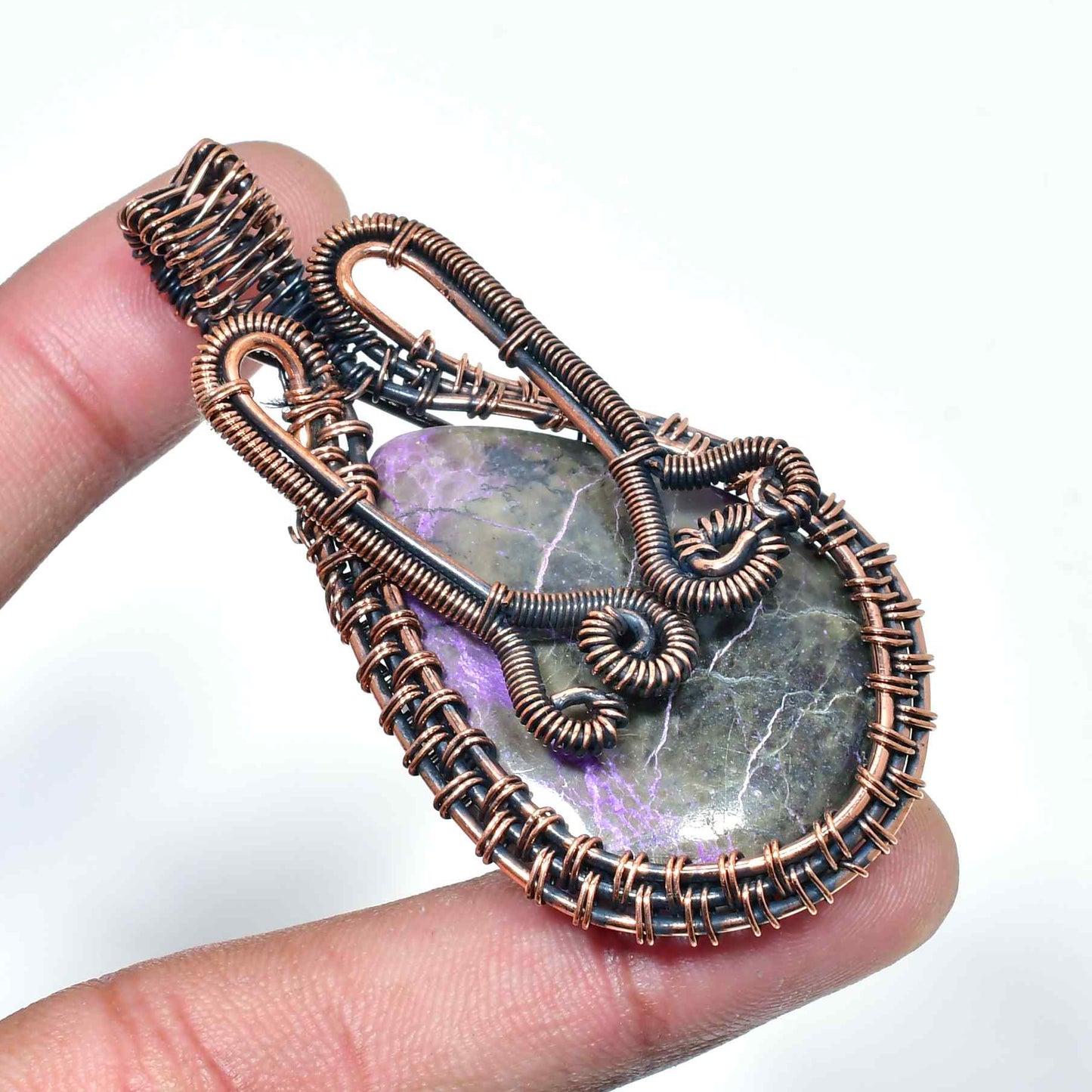Ezra’s Veil – Oxidized Copper & Amethyst Pendant