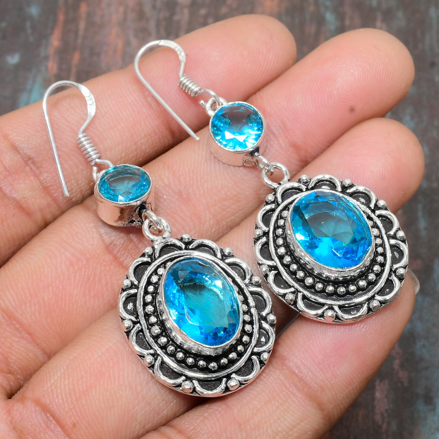 Azure Serenity – Blue Topaz Sterling Silver Earrings