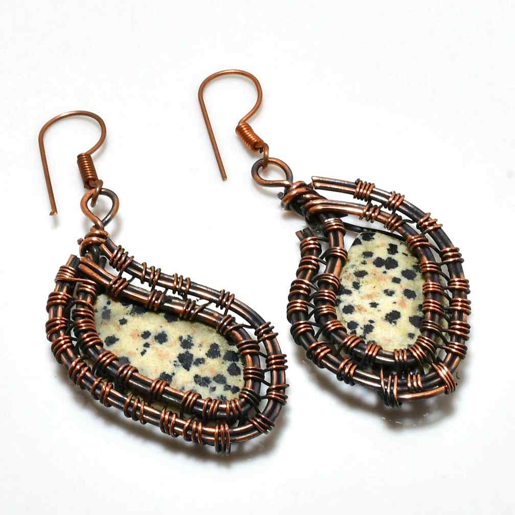 Spotted Joy – Dalmatian Jasper Copper Earrings