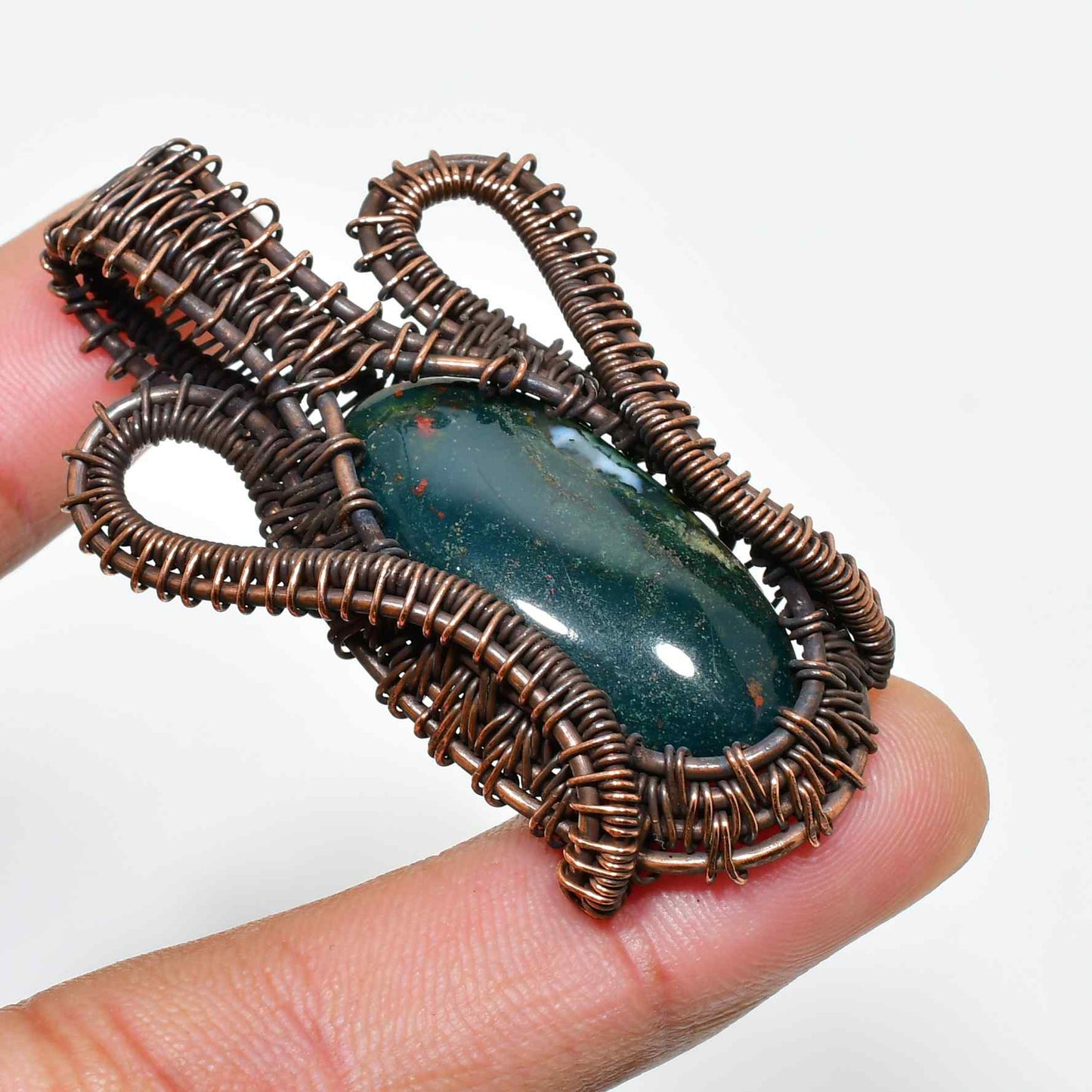 Ember’s Embrace – Copper-Wrapped Bloodstone Pendant