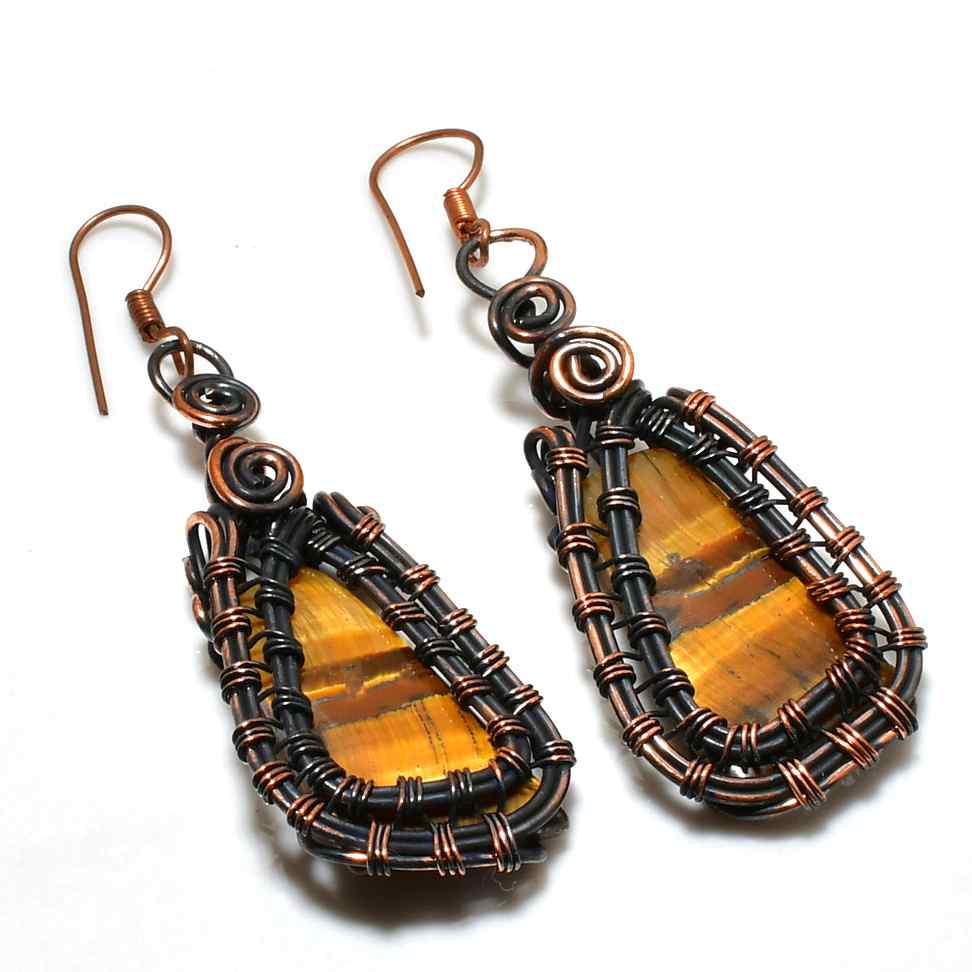 Warrior’s Gaze – Tiger’s Eye Copper Earrings