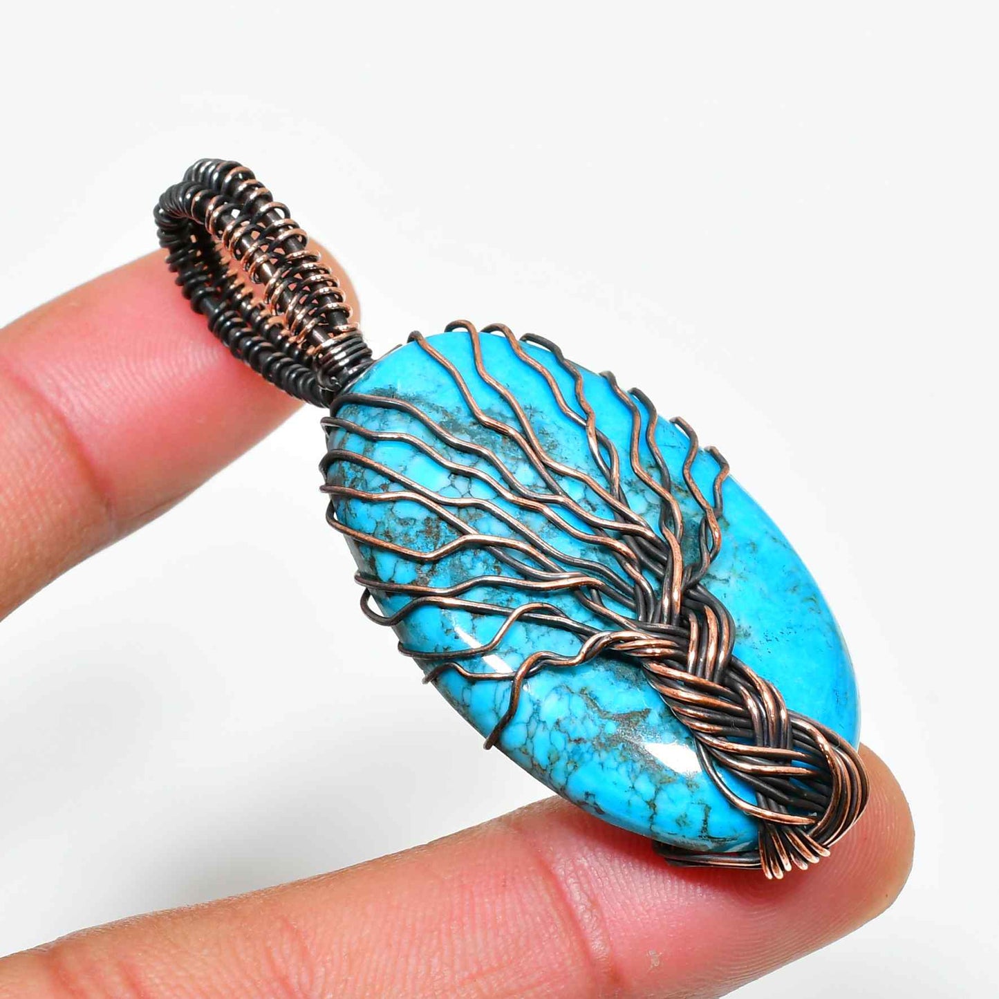 Serene Roots – Turquoise Tree of Life Copper Pendant