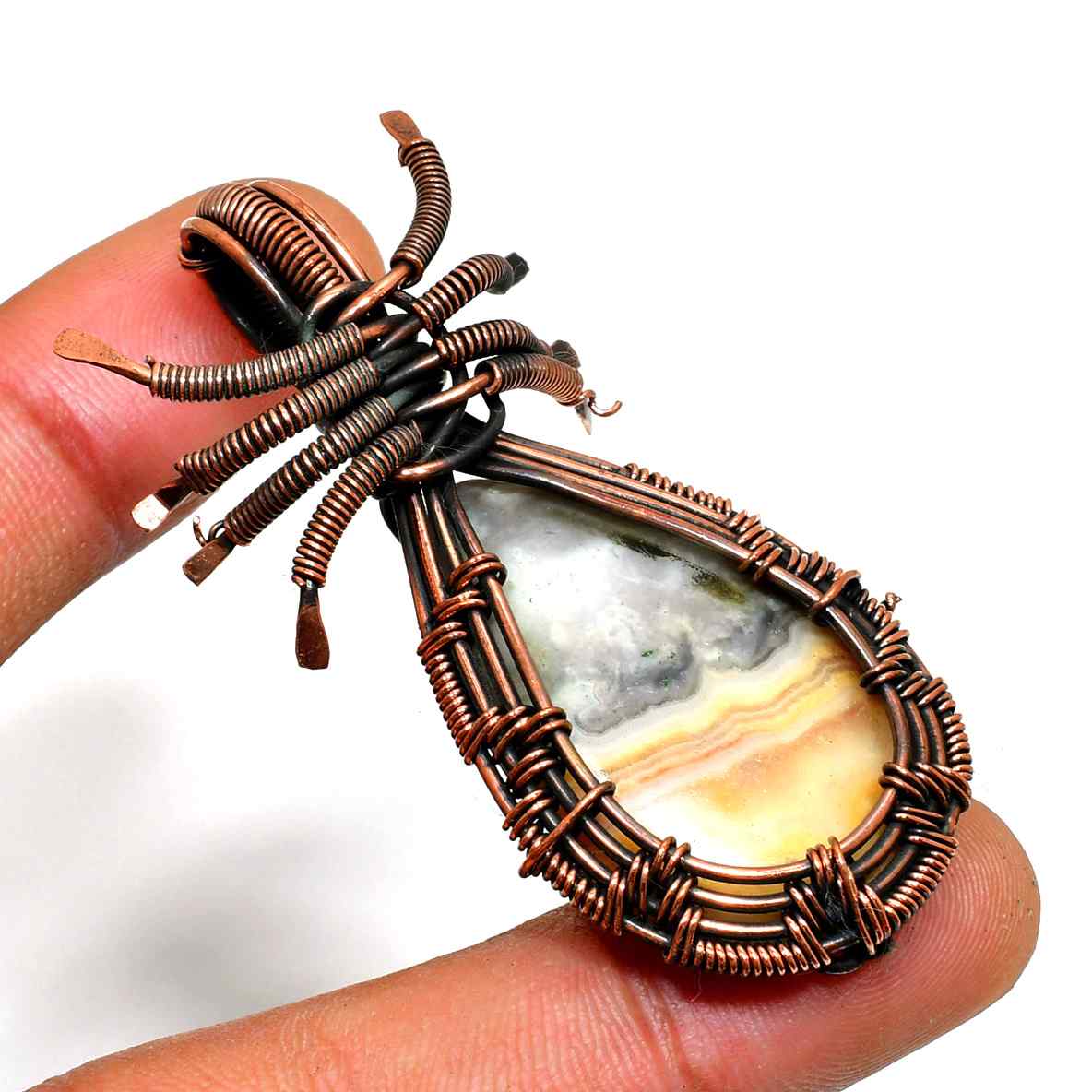 Gaia’s Tear – Copper-Wrapped Teardrop Stone Pendant