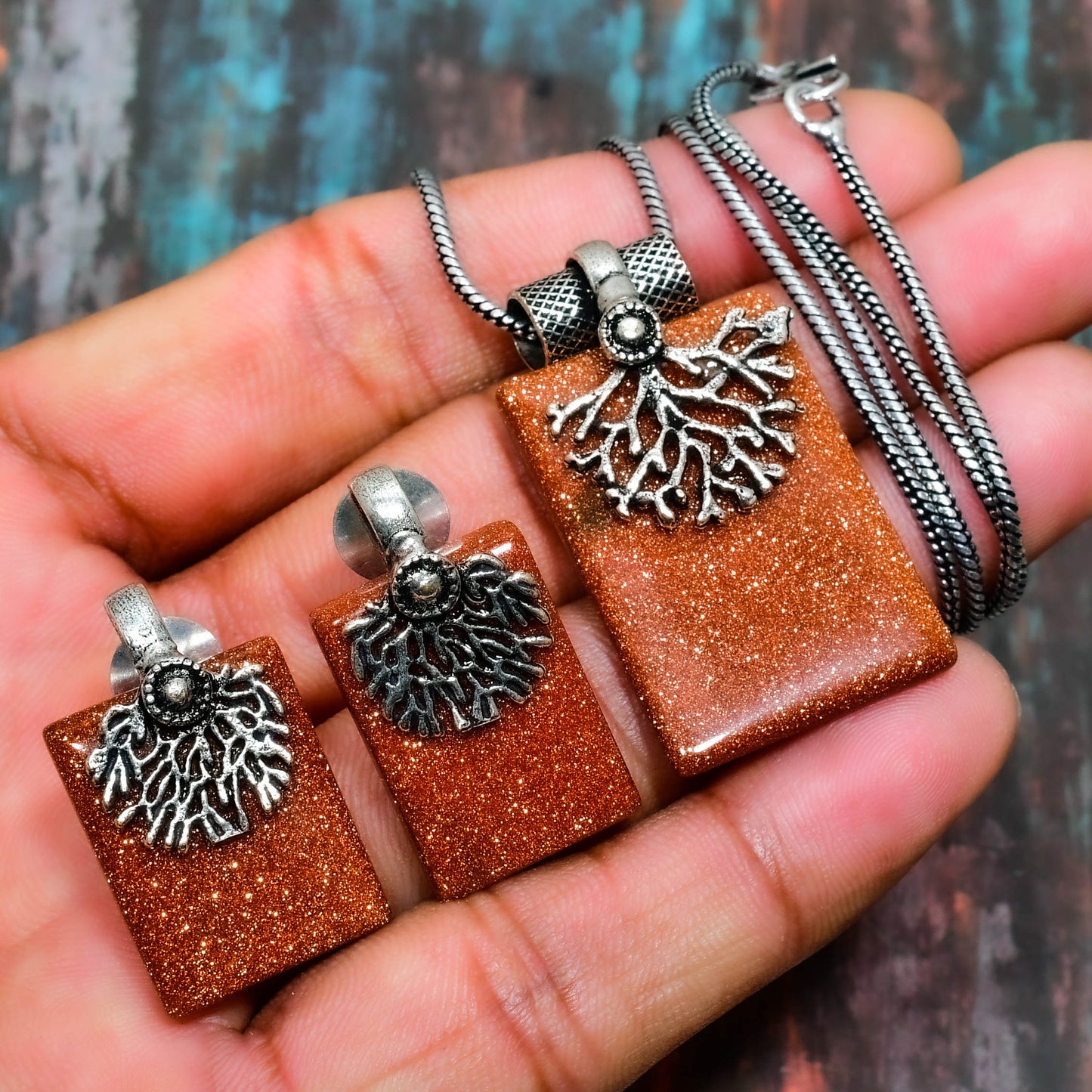 Coral Ember – Goldstone Coral Pendant