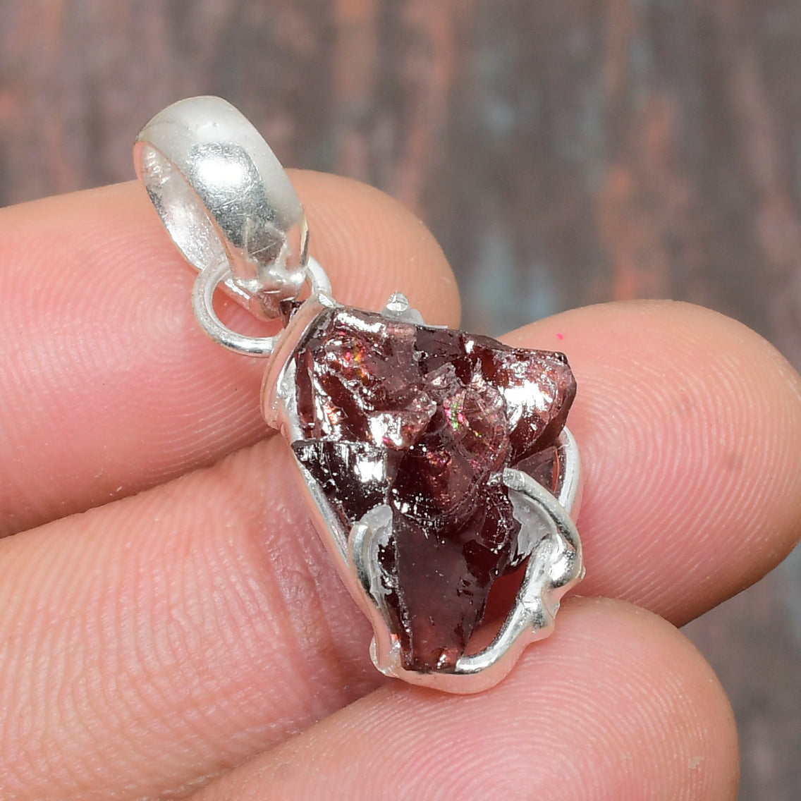 Garnet Essence – Raw Garnet & Sterling Silver Pendant