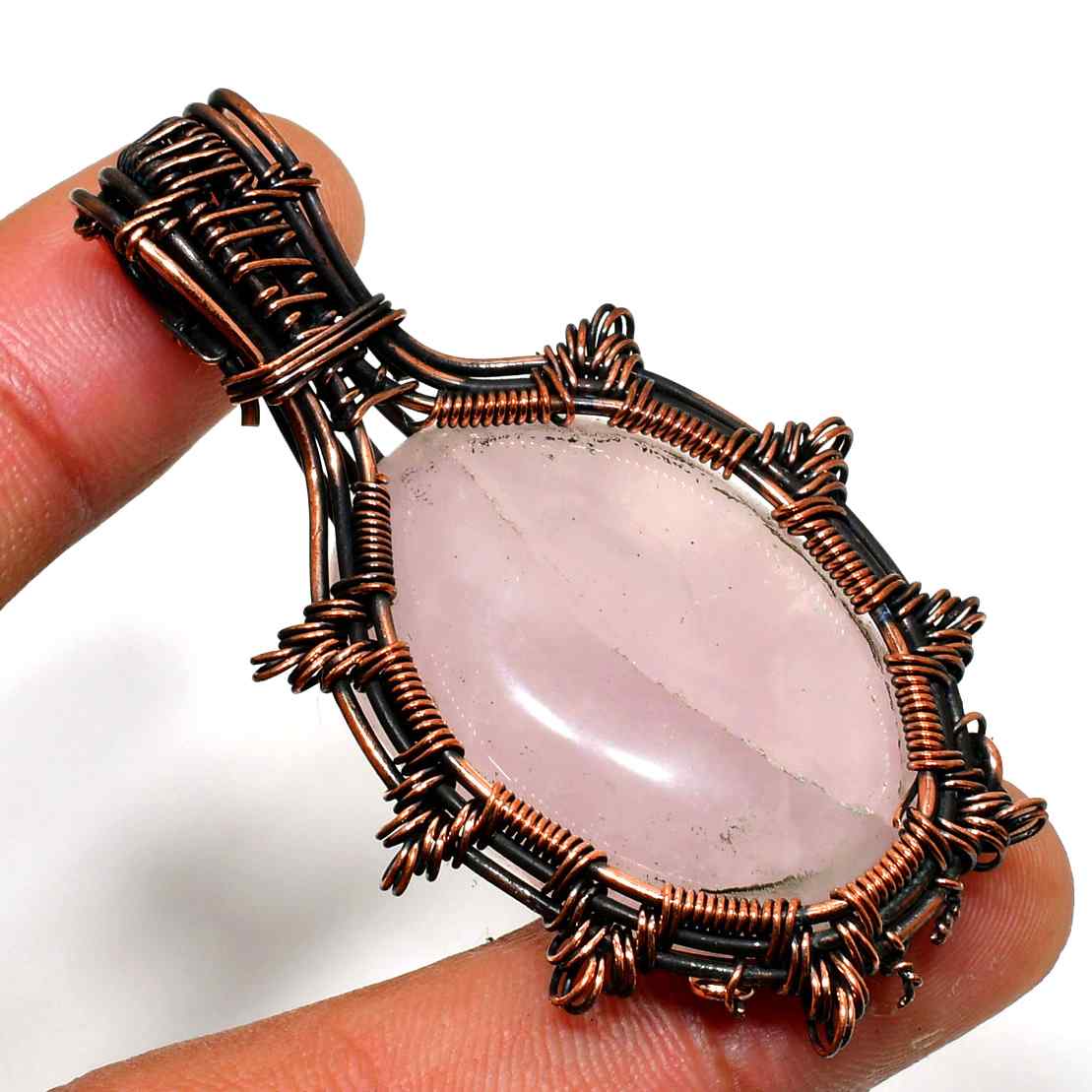 Heart’s Embrace – Rose Quartz Copper Pendant