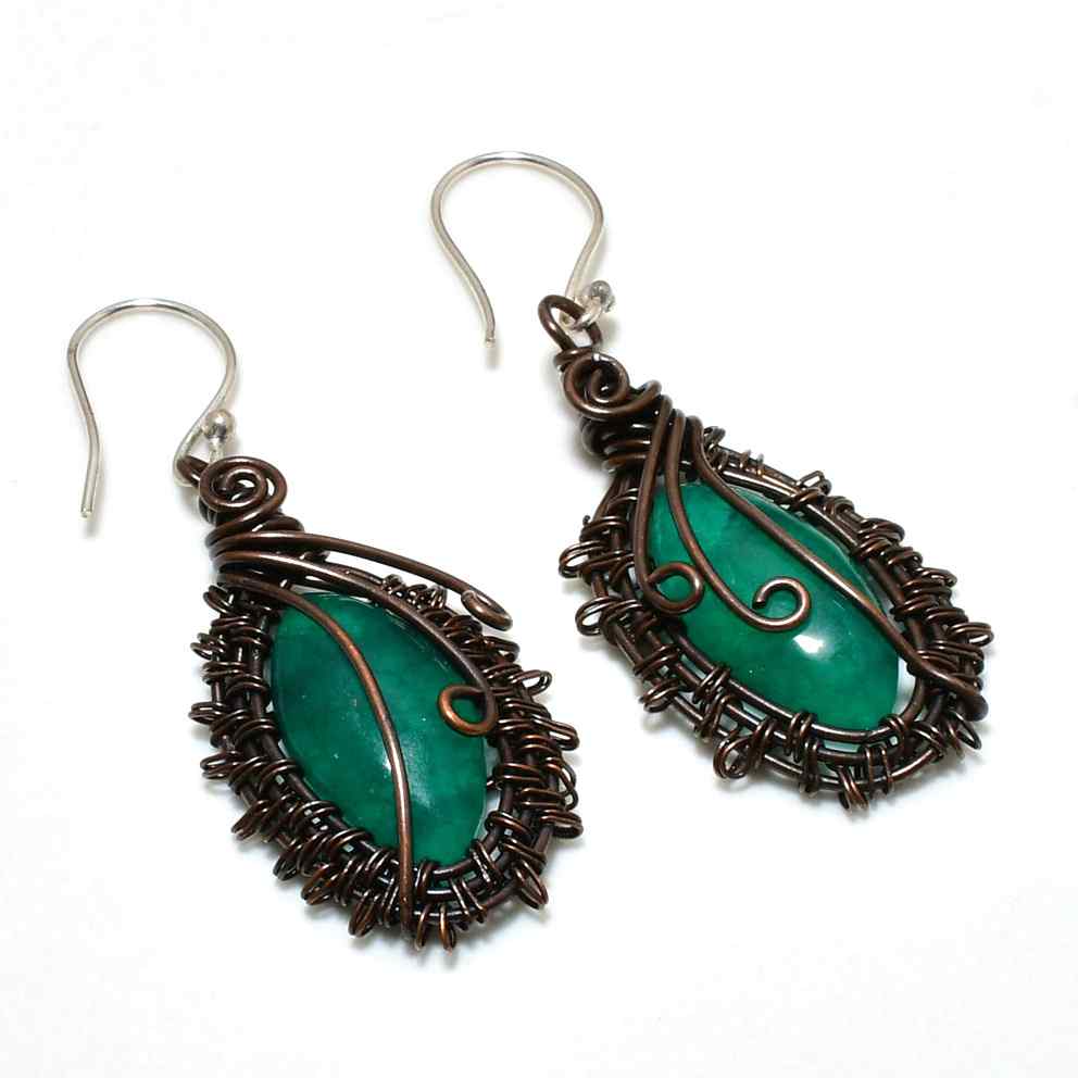 Emerald Whisper – Oxidized Copper Earrings