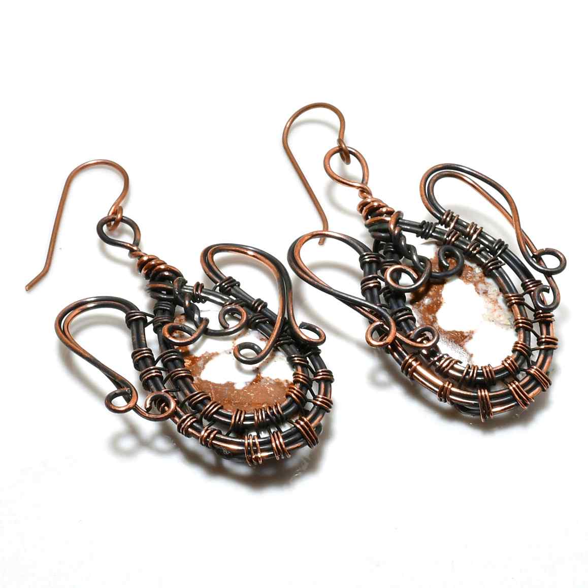 Earth’s Whisper – Oxidized Copper Gemstone Earrings