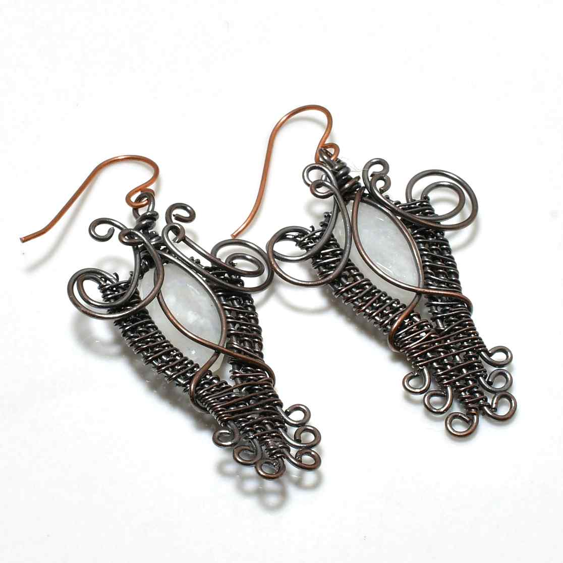 Luna’s Whisper – Oxidized Copper & Moonstone Earrings