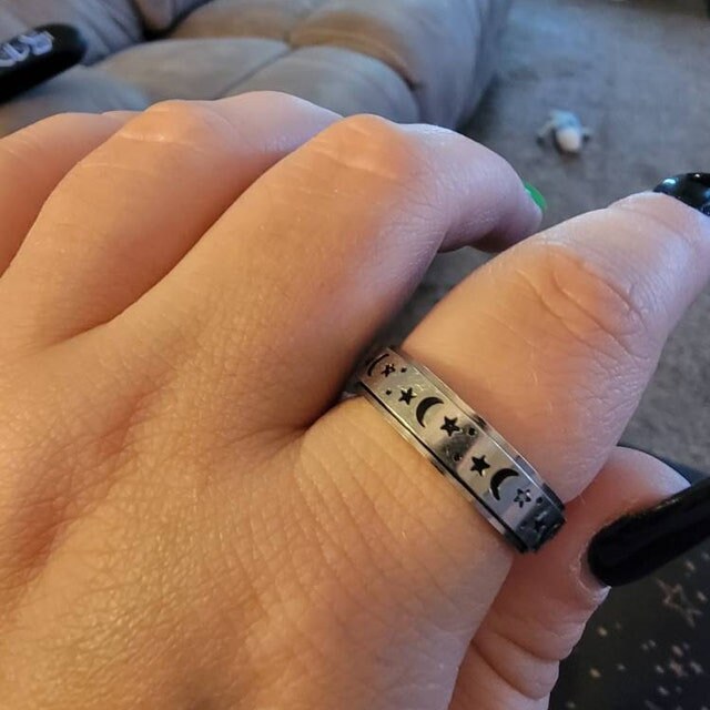 Silver Moon Star Gemstone Spinner Ring