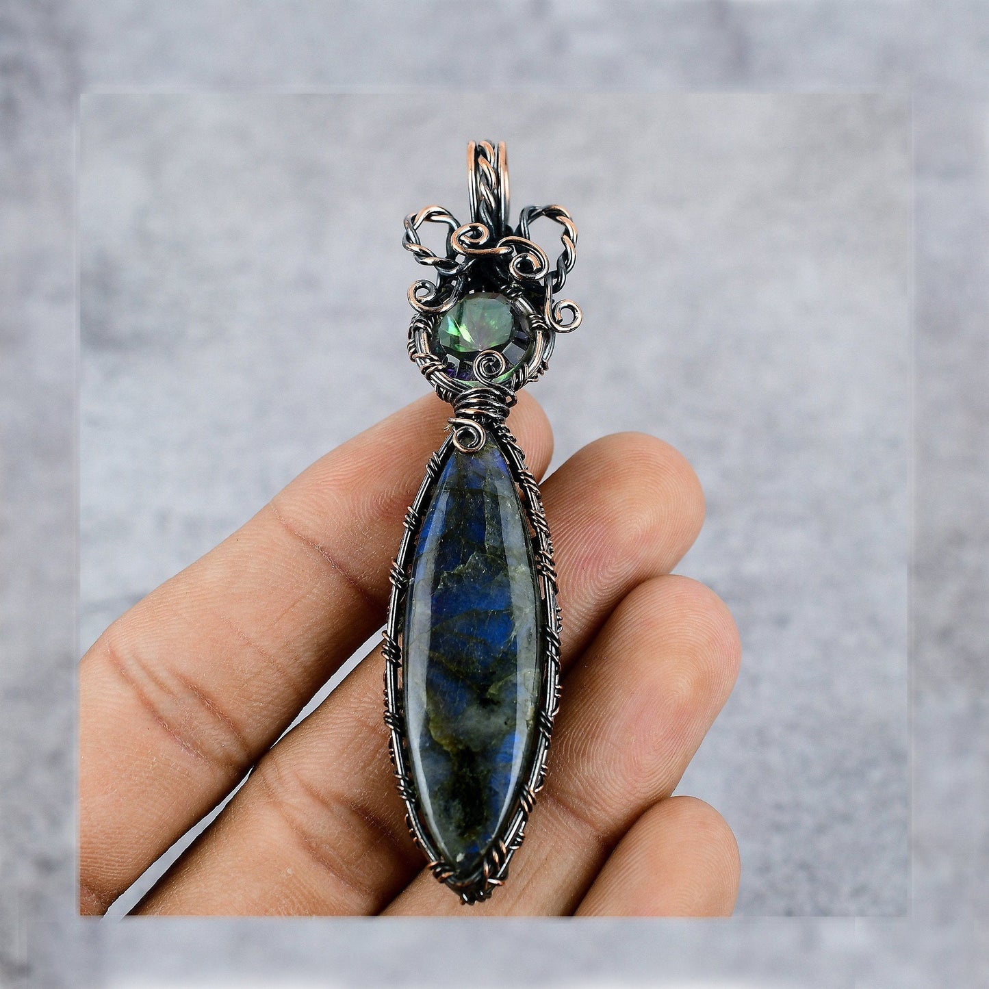 Blue-Green Labradorite Gemstone Pendant