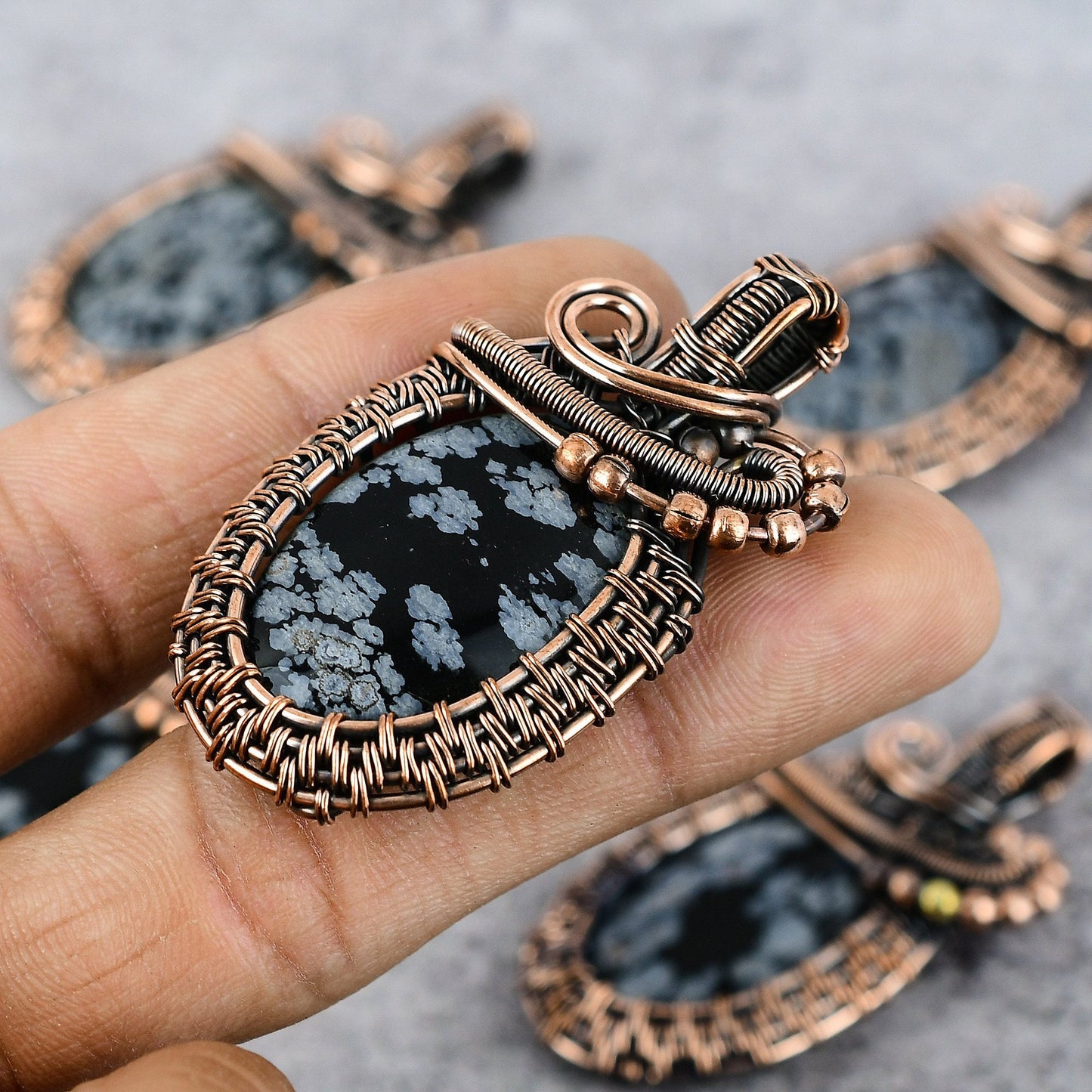 Black & White Snowflake Obsidian Gemstone Pendant