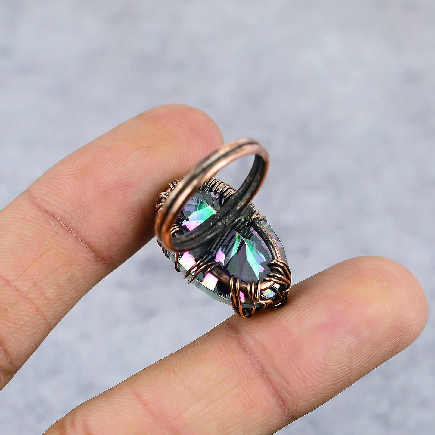 Rainbow Mystic Topaz Gemstone Tree of Life Ring