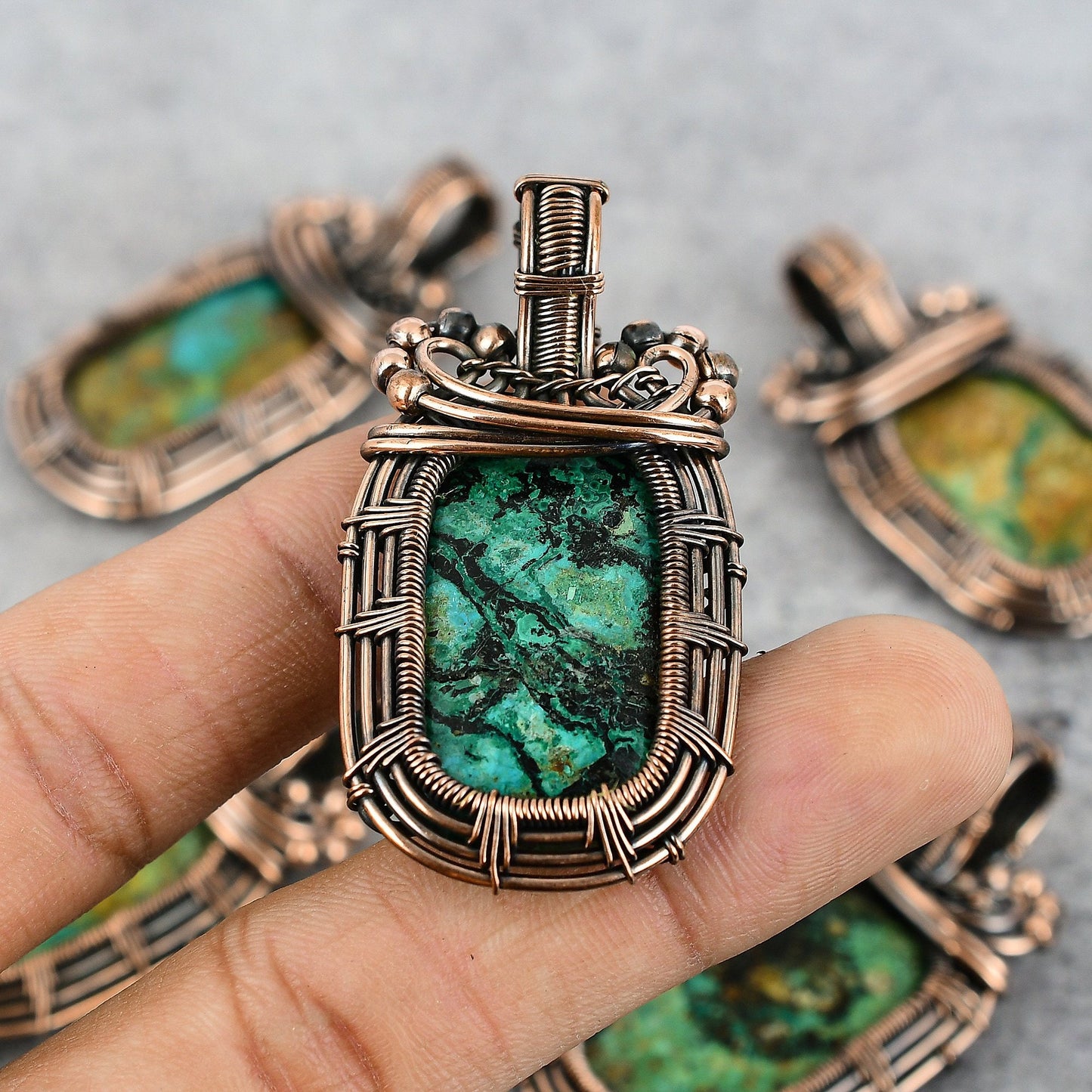 Blue Green Azurite Malachite Gemstone Pendant
