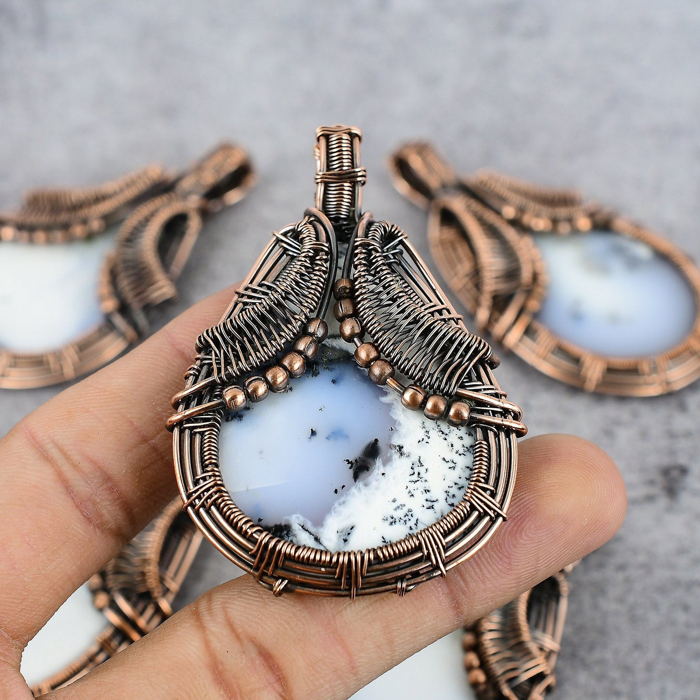 White Dendrite Opal Gemstone Pendant