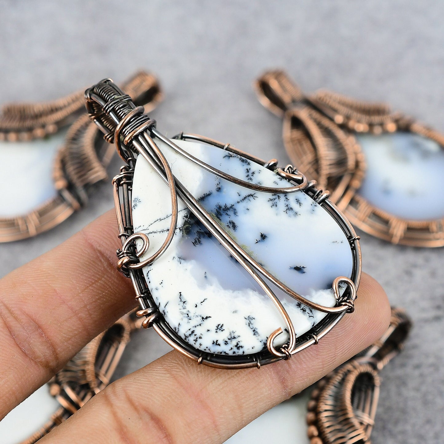 White Dendrite Opal Gemstone Pendant